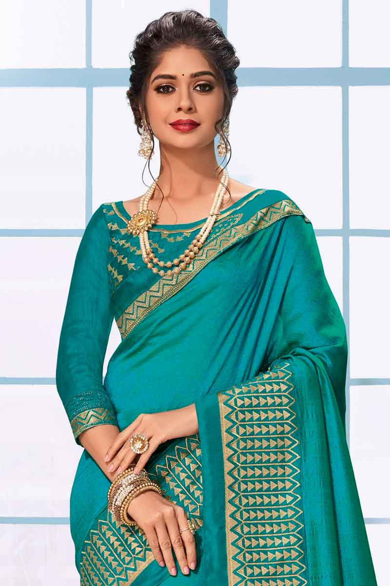 Buy Peacock Blue Raw Silk Saree With Banglori Silk Blouse Online ...