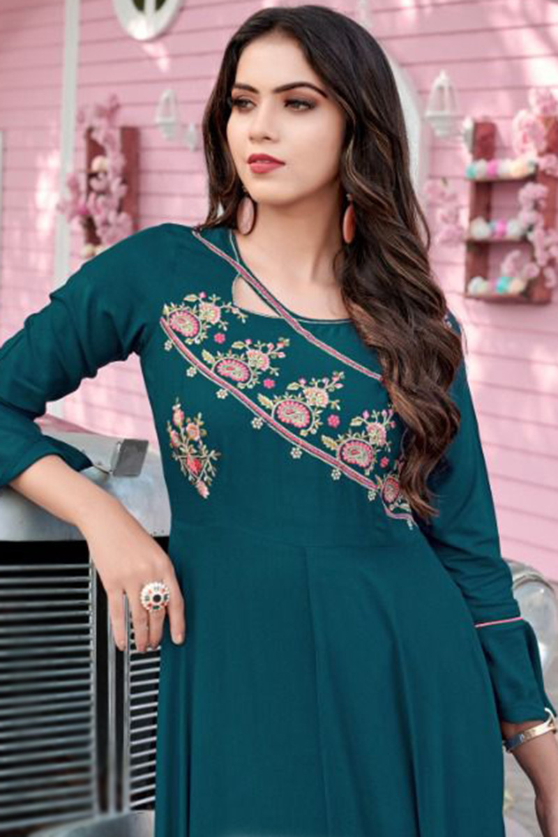 peacock blue color kurti