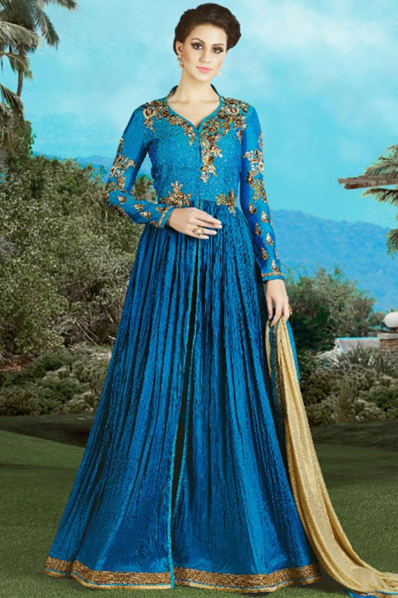 peacock blue anarkali