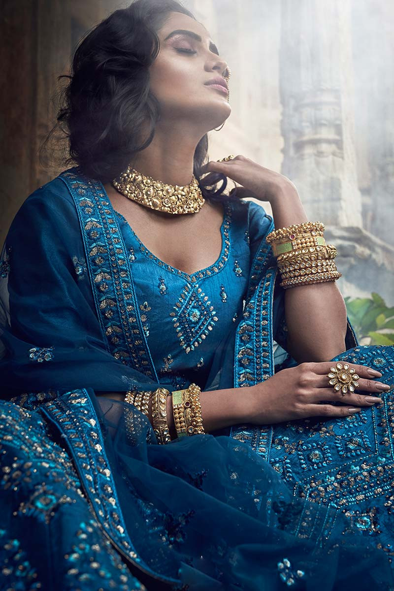 peacock blue bridal lehenga