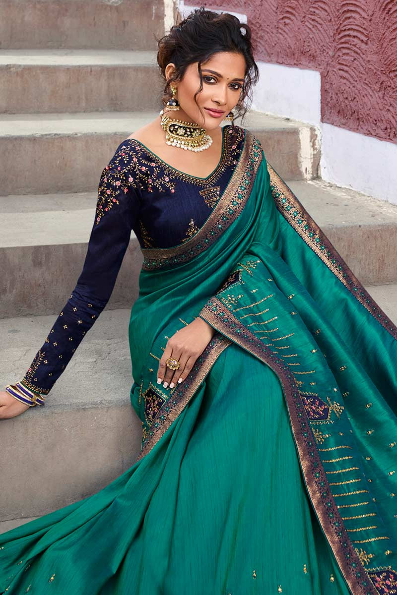 Buy Navy Blue  Green Sarees for Women by MIMOSA Online  Ajiocom
