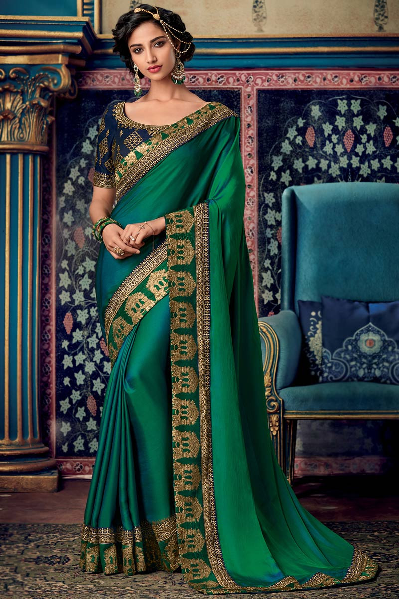 peacock green wedding saree