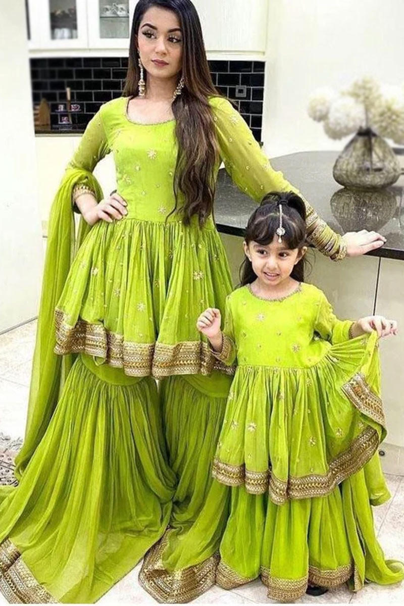 Online Wedding Wear Pear Green Georgette Embroidered Mother ...