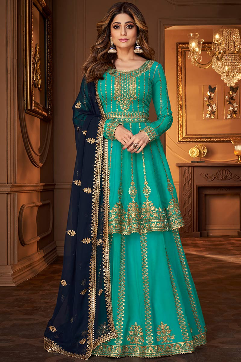 Wedding Collection Online Lehenga in Persian Green Embroidered Fabric  LLCV111340