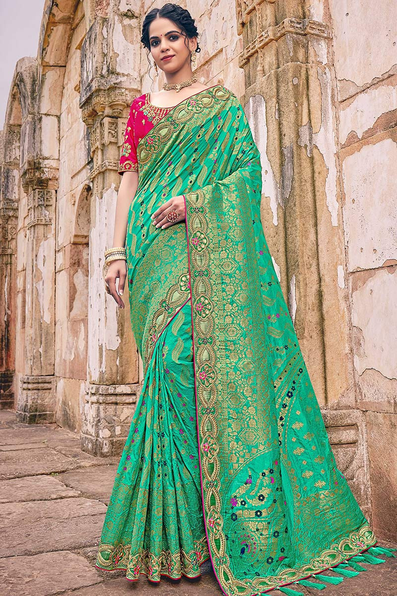 Persian Green Silk Woven Zari Saree|SARV144208