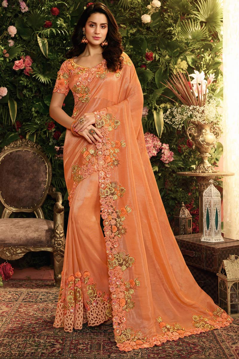 Chiffon embroidered saree Clearance