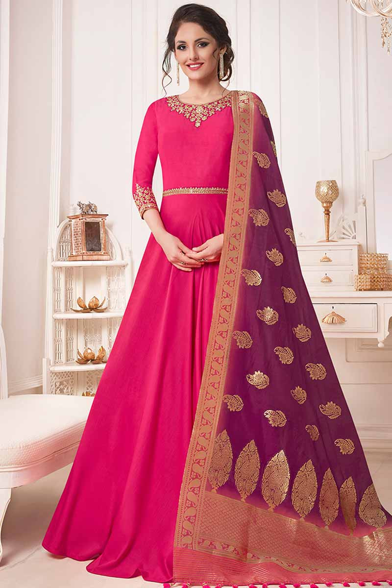 Pink Anarkali Suit with Resham ...