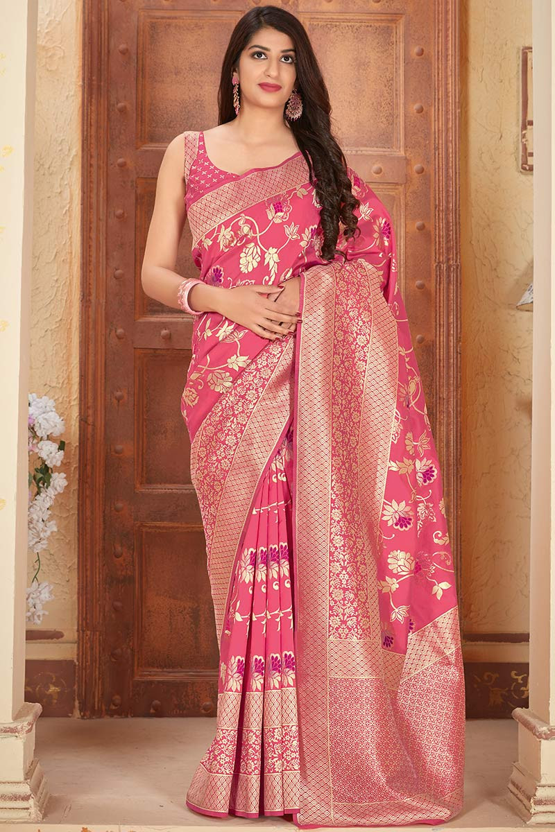 Buy Pink Banarasi Silk Party Wear Saree Online - SARV04029 ...