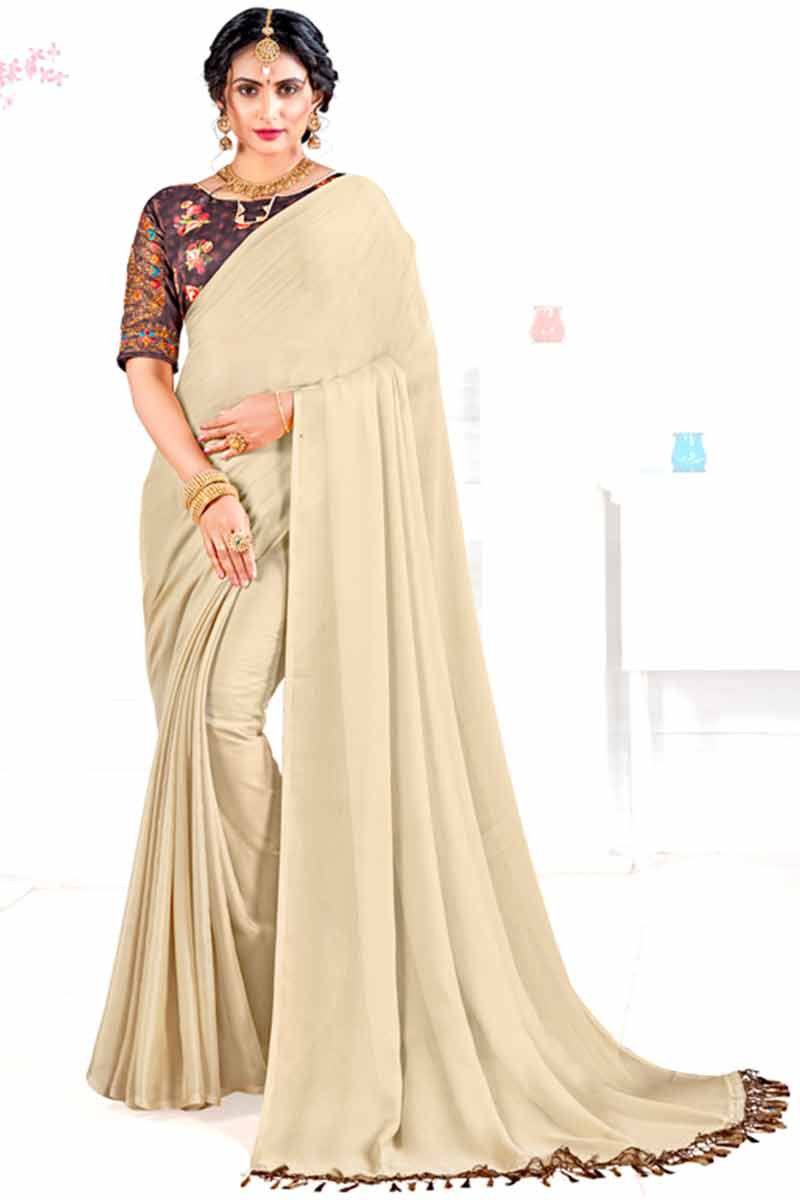 cream chiffon saree