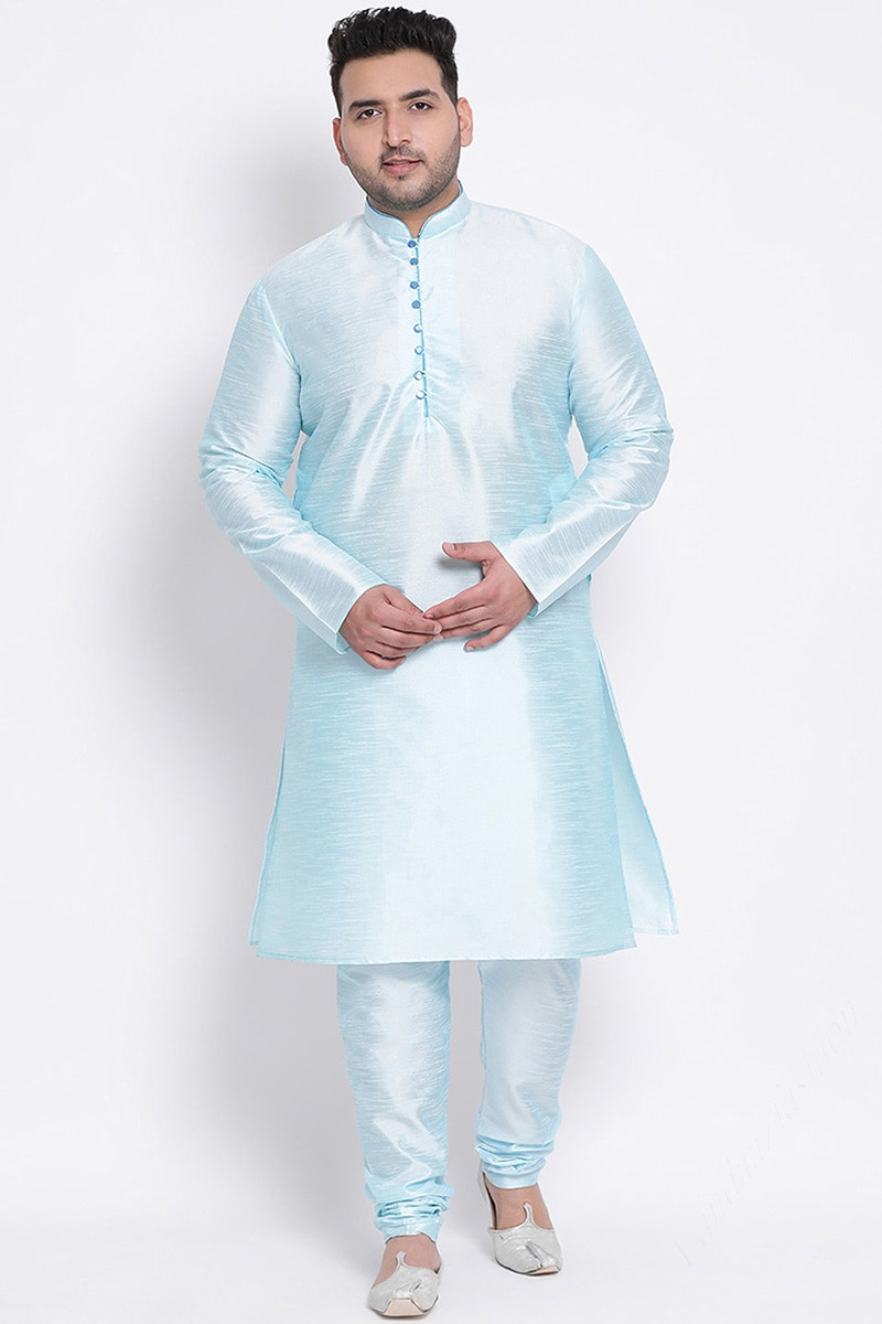 Lucknowi Silk Kurta Blue chudidar white pajami best Quality party wear suit