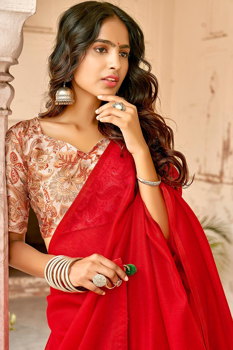 Buy Designer Sarees, Salwar Kameez, Kurtis & Tunic and Lehenga  Choli.Fascinating Silk Dark Red Saree