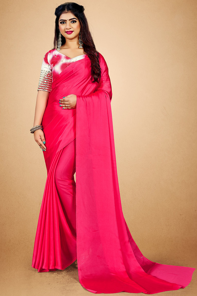 Dark Pink Chiffon Plain Saree – Leemboodi