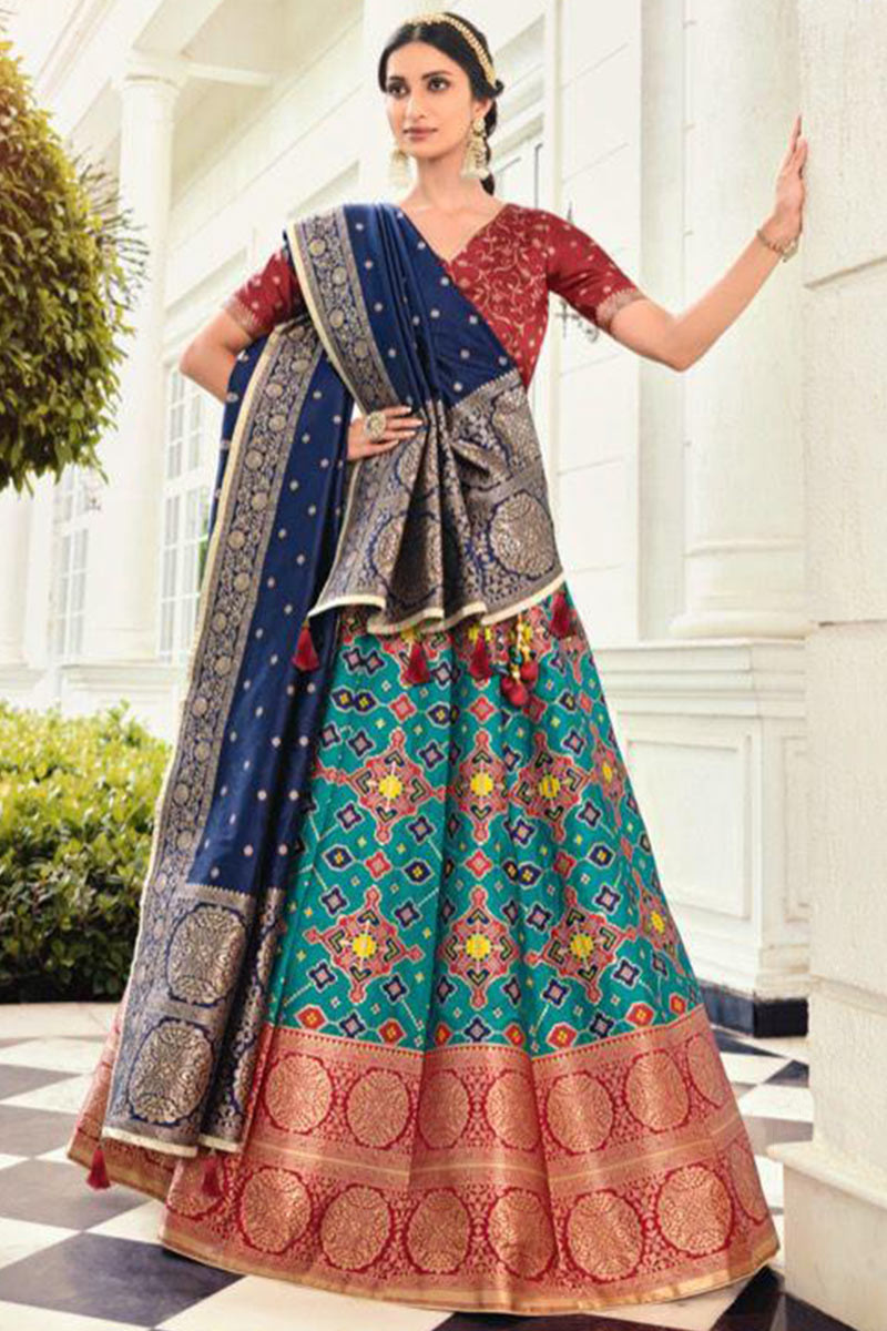 Pink And Grey Banarasi Silk Lehenga With Zari Work (PRE-ORDER) 3705