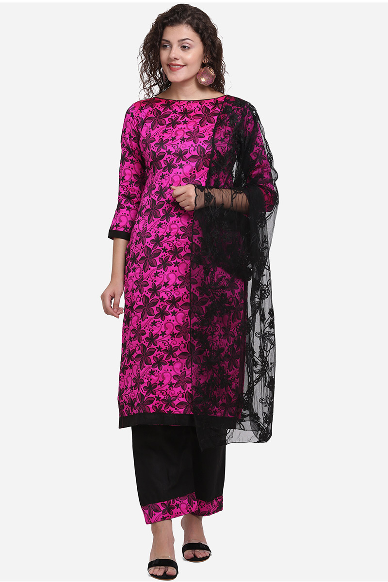 fuchsia trouser suit