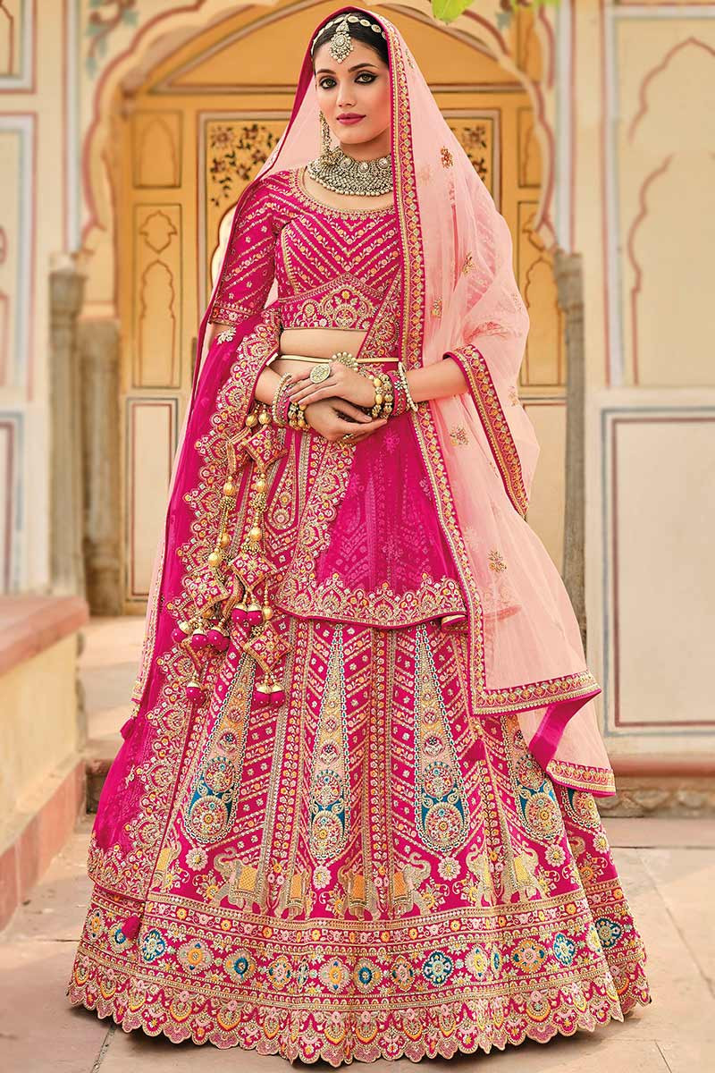 Latest Fashion Rani Pink Silk Embroidered Bridal Lehenga LLCV113297