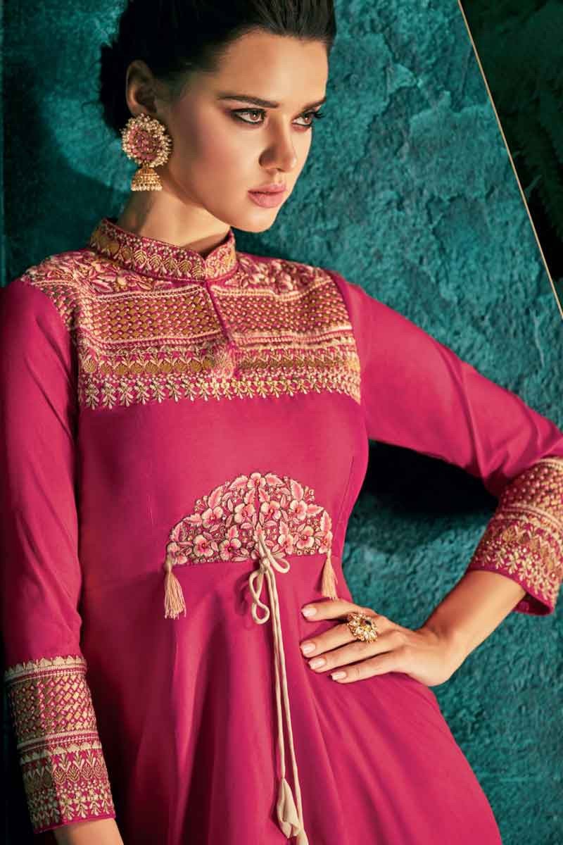 Buy Rani Pink Taffeta Silk Designer Gown With Resham Work Online ...