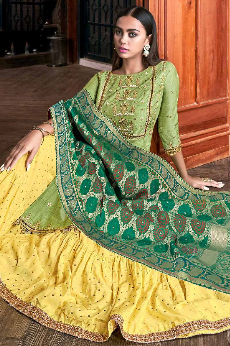 Buy Raw Silk Sharara Suit In Light Green Colour Online - LSTV03835 ...