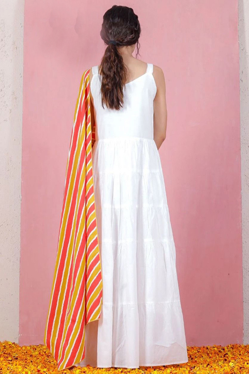 white anarkali plain