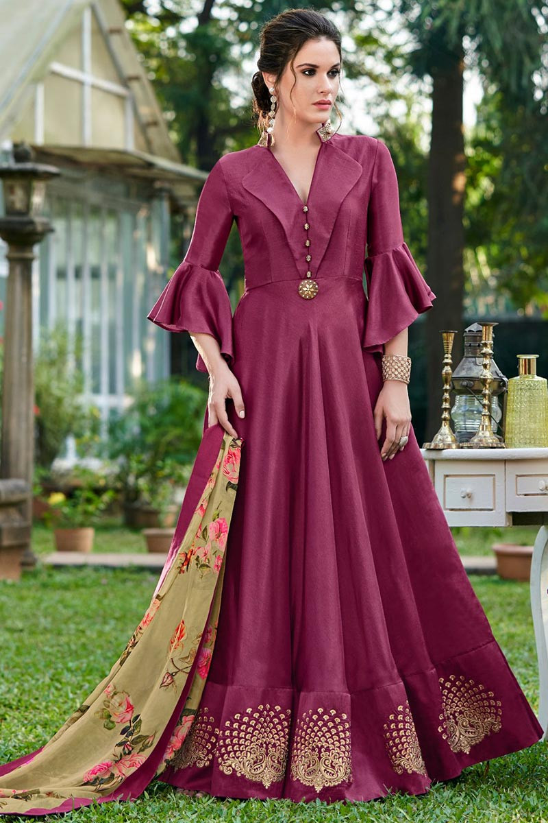 magenta colour gown