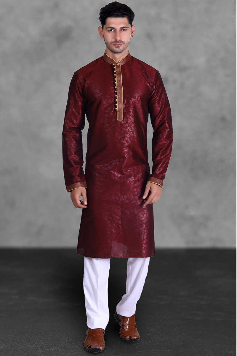 Maroon and white kurta pajama clearance