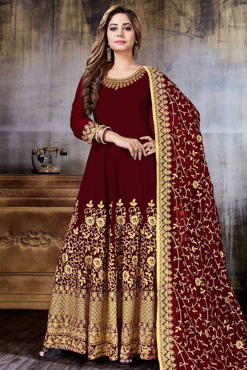 wine red anarkali