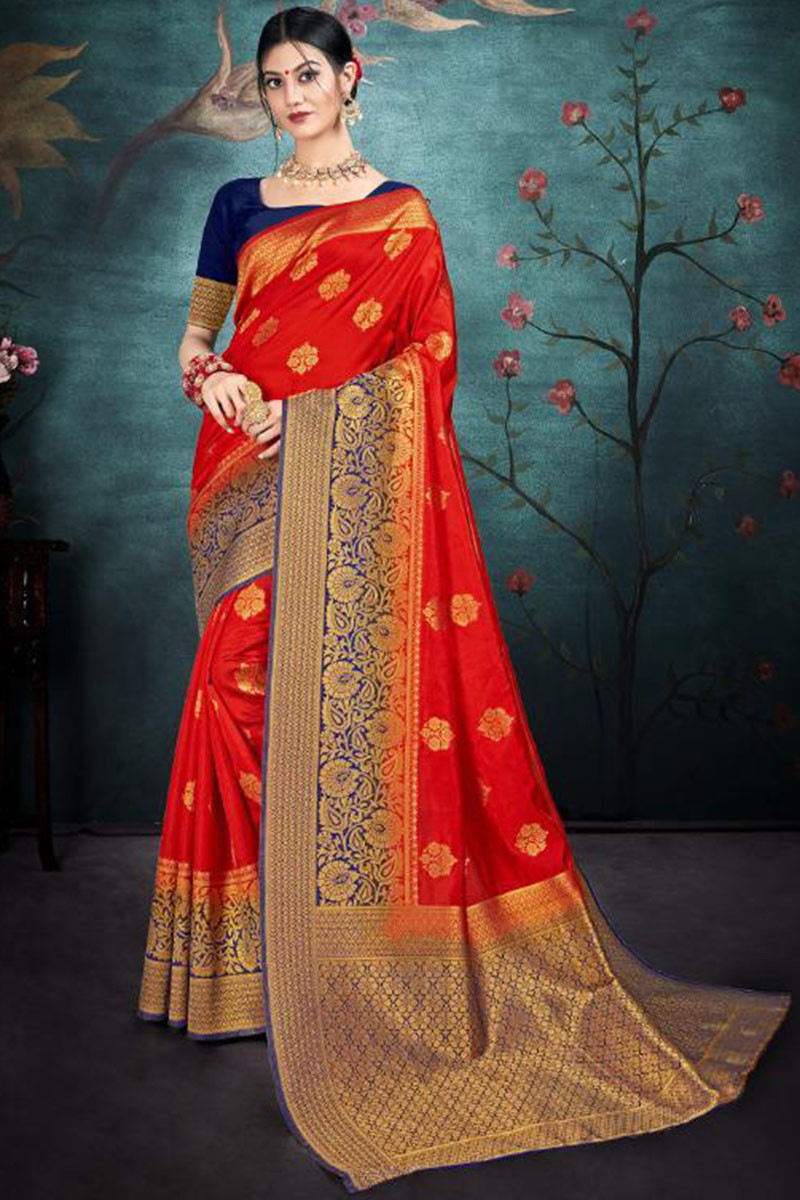 Buy Red Banarasi Silk Wedding Wear Saree Online - SARV04639 | Andaaz Fashion