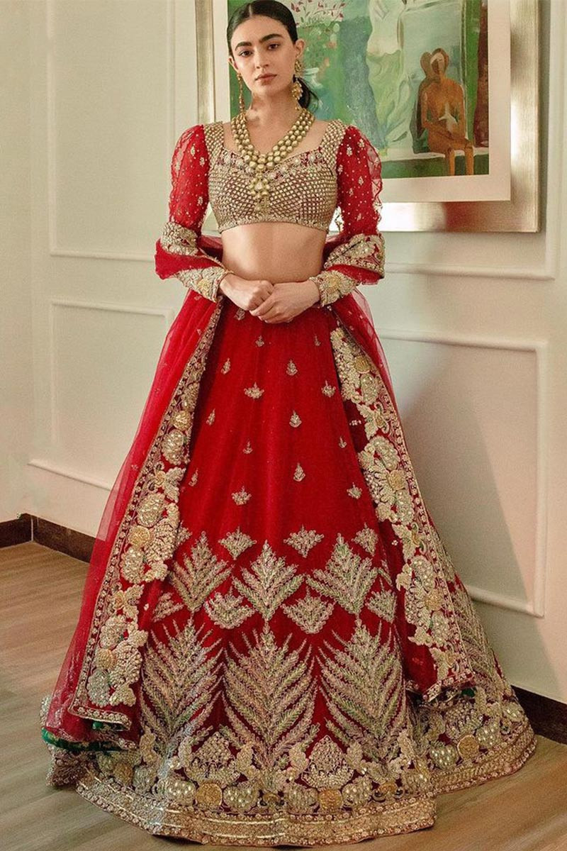 Wholesale Red Embroidered Designer Bridal Lehenga LLCV110167