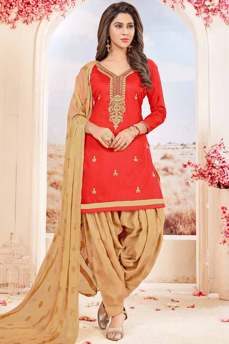 full red patiala suit