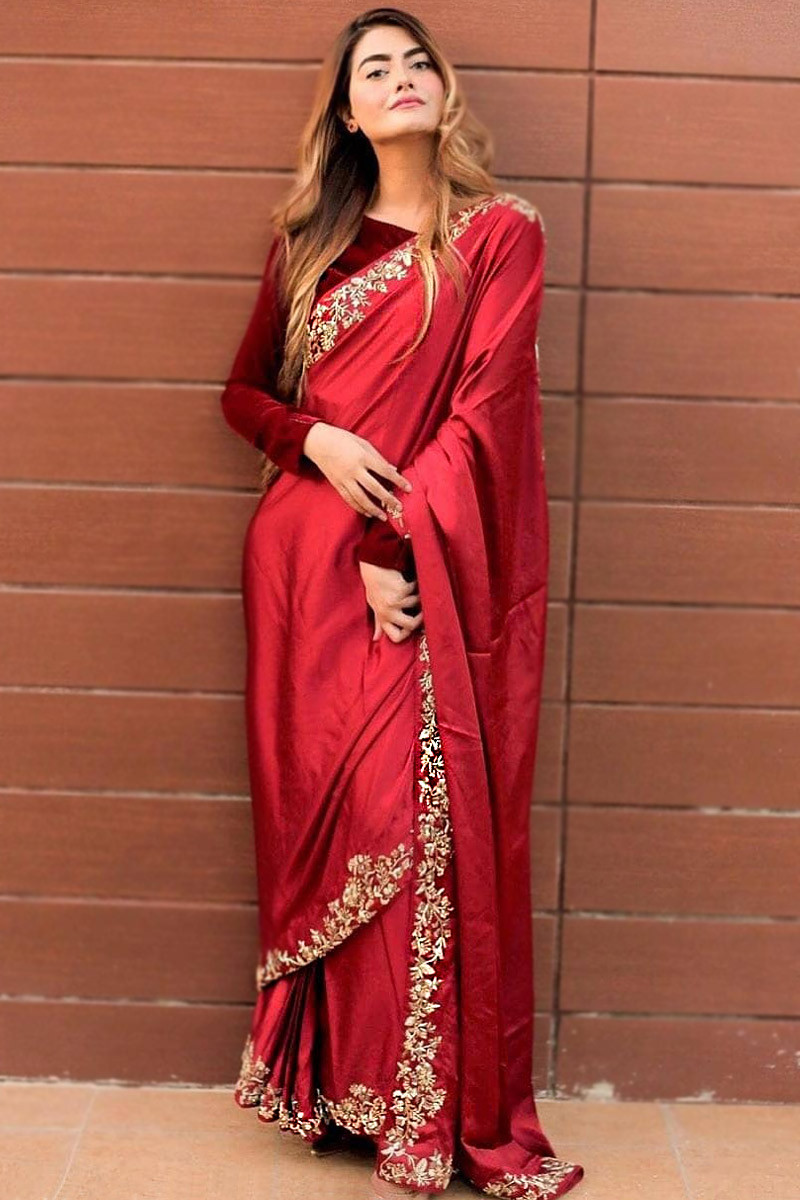 sari indian wedding pakistani party wear satin saree bollywood ethnic designer 3 