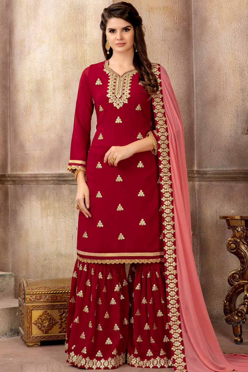 sharara in red colour