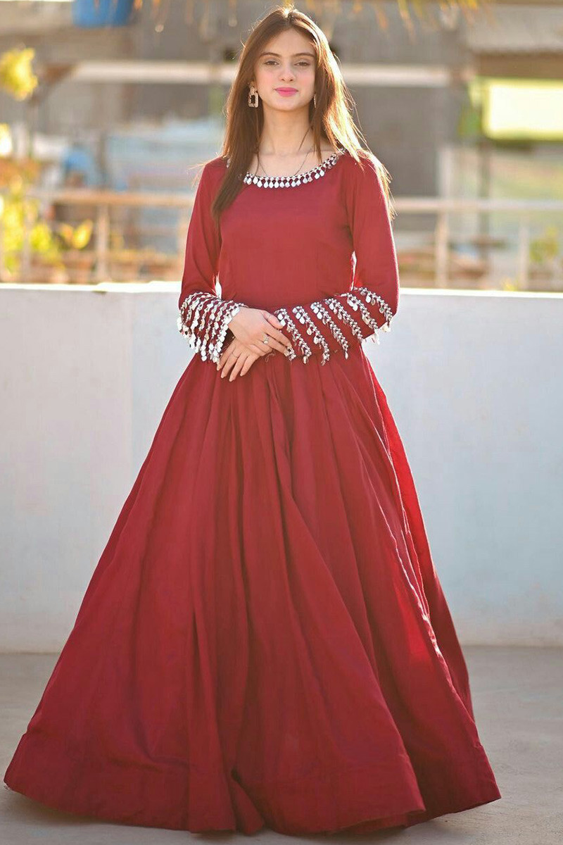 Boutique Collection Anarkali Suit in Red Plain Silk Fabric LSTV114843