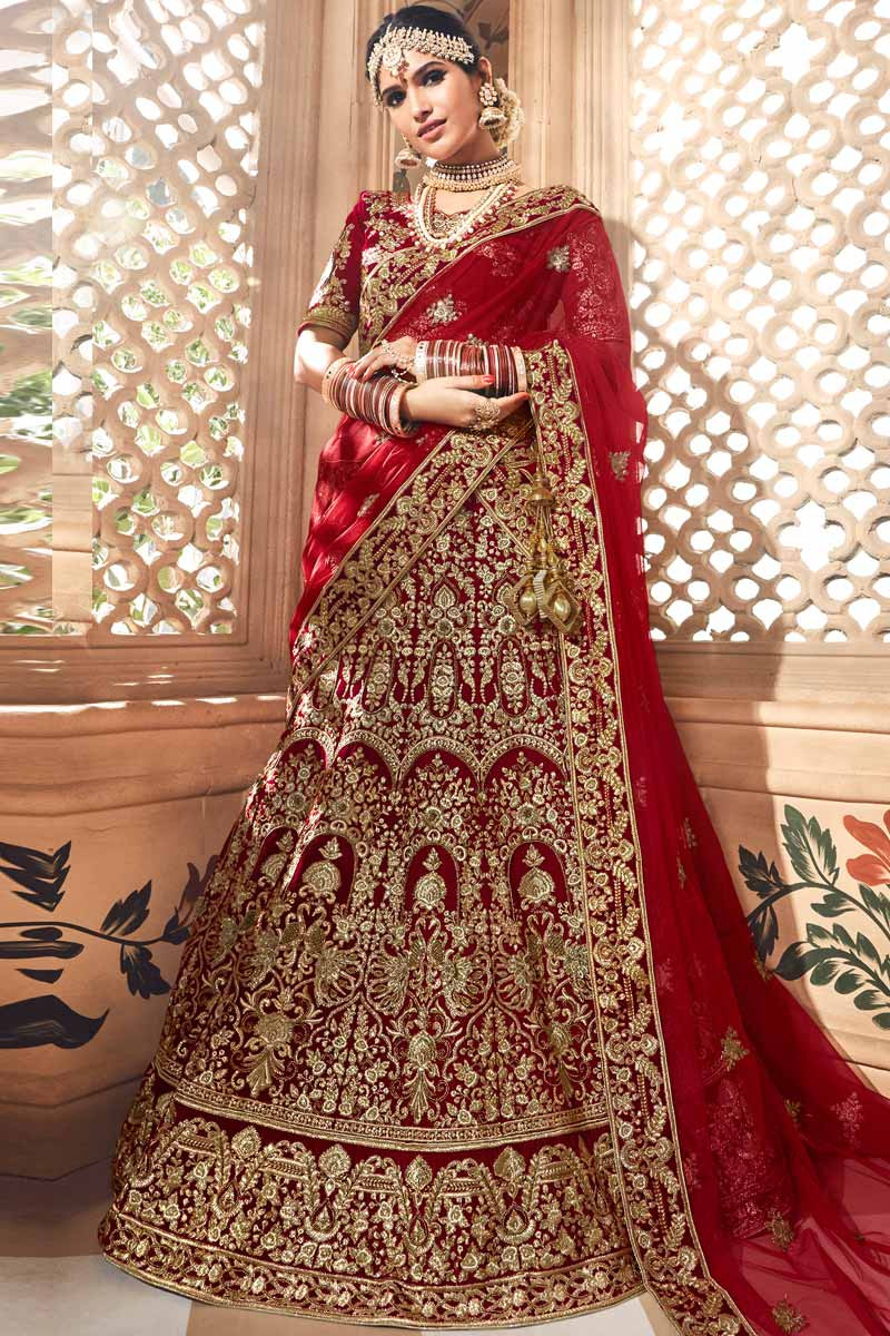 red velvet lehenga for bride