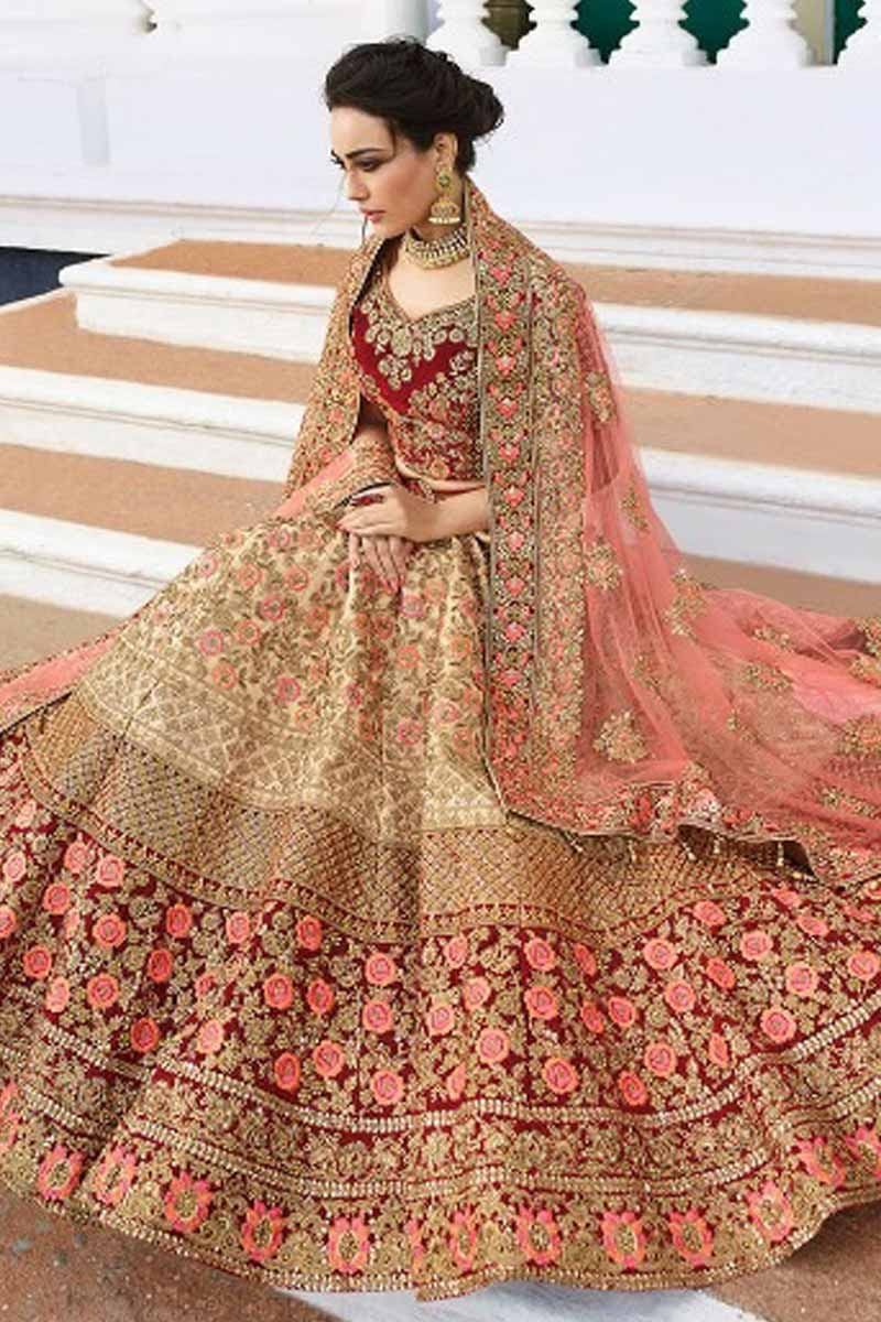 pink and red bridal lehenga