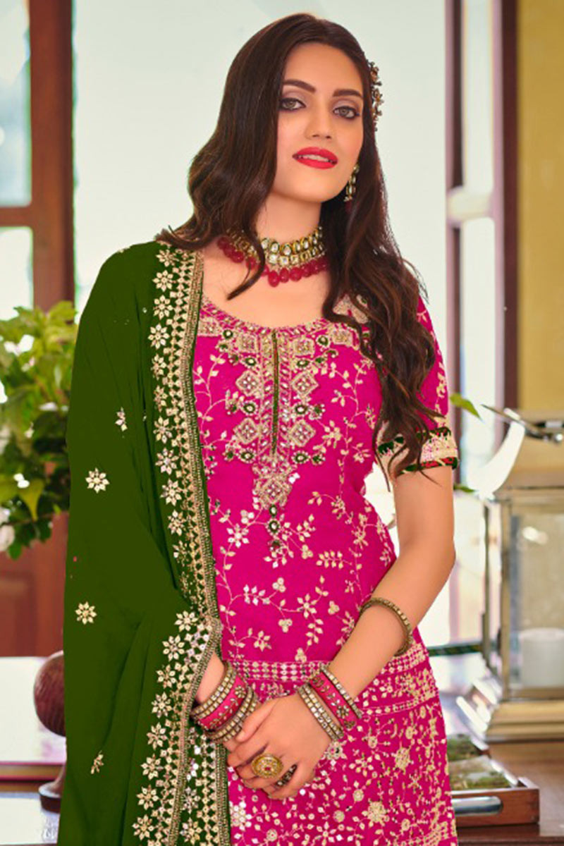 Online Fashion Shopping Sharara Suit in Hot Pink Embroidered Fabric  LSTV118522