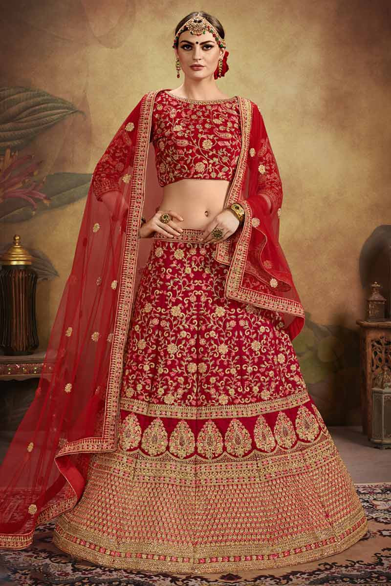 cherry red bridal lehenga