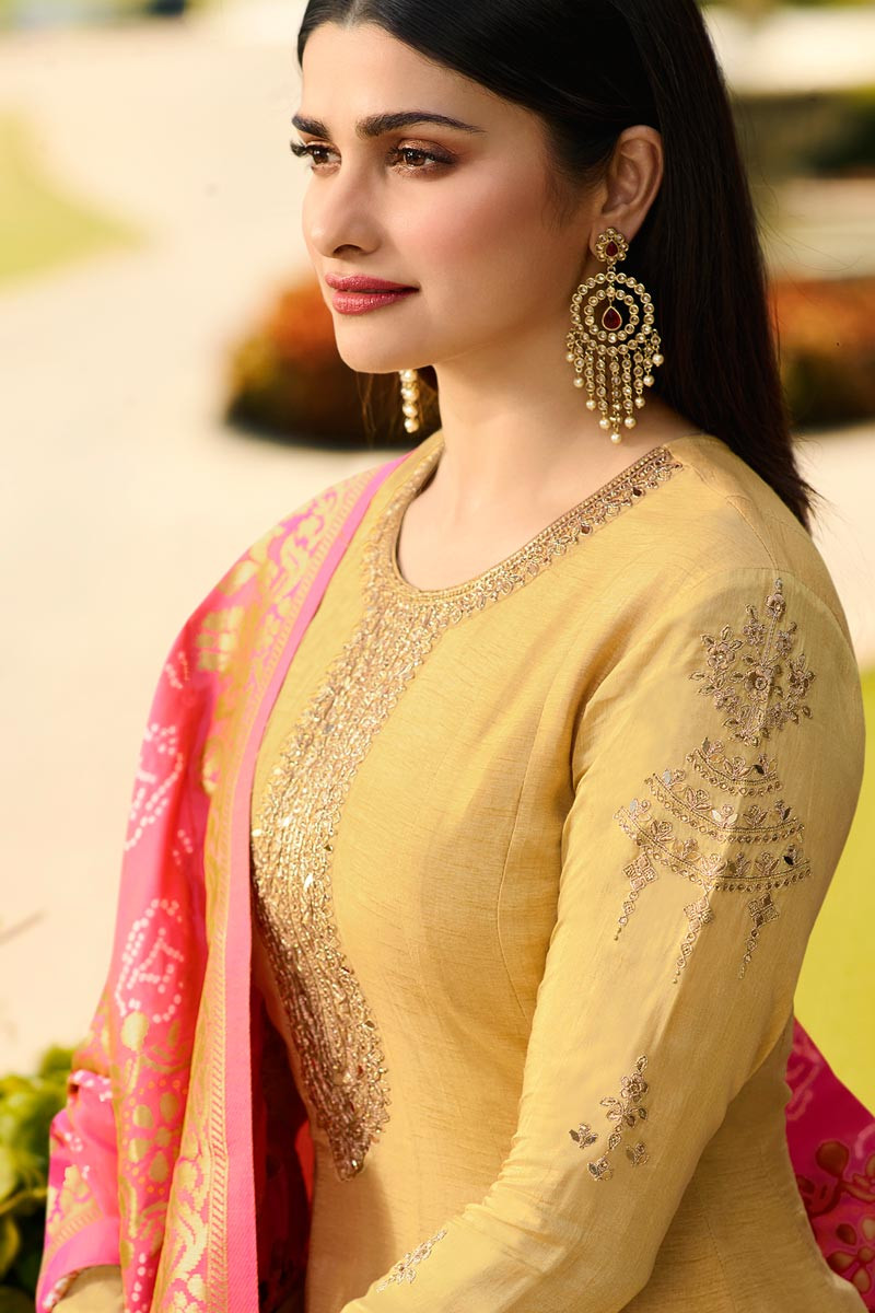 Buy Resham Embroidered Silk Mustard Yellow Anarkali Suit Online ...