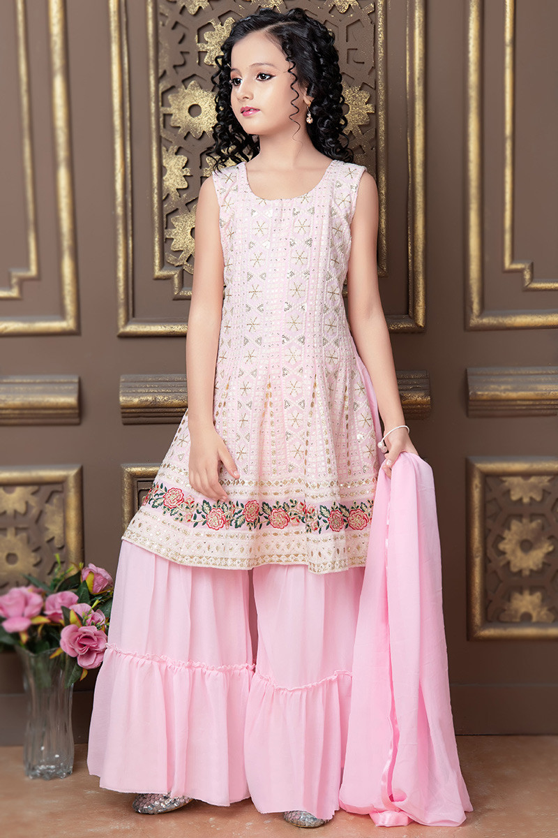Dress Shops Online Sharara Suit in Light Pink Resham Thread ...