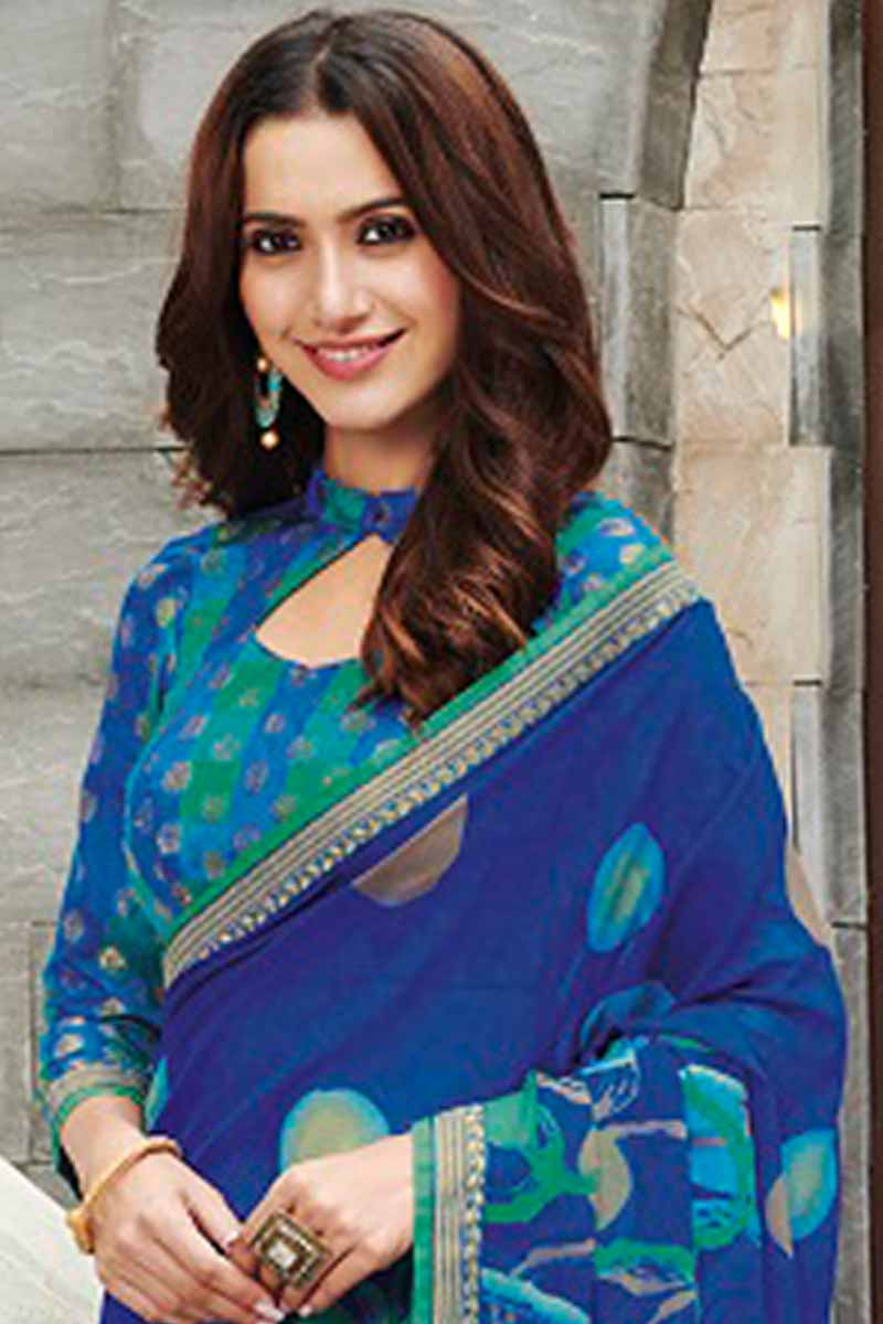 Royal Blue Georgette Saree with Blouse Royal Blue Georgette Saree with Blouse