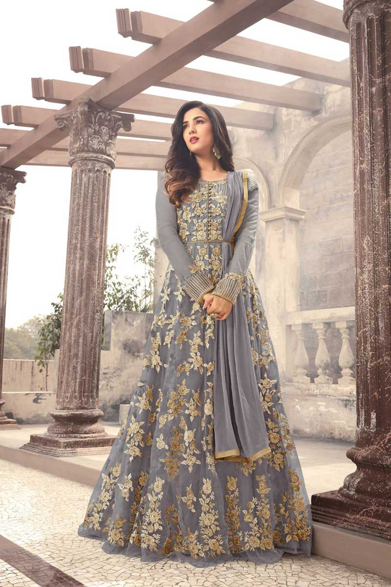 net embroidery gown
