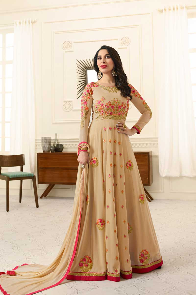 peach anarkali gown