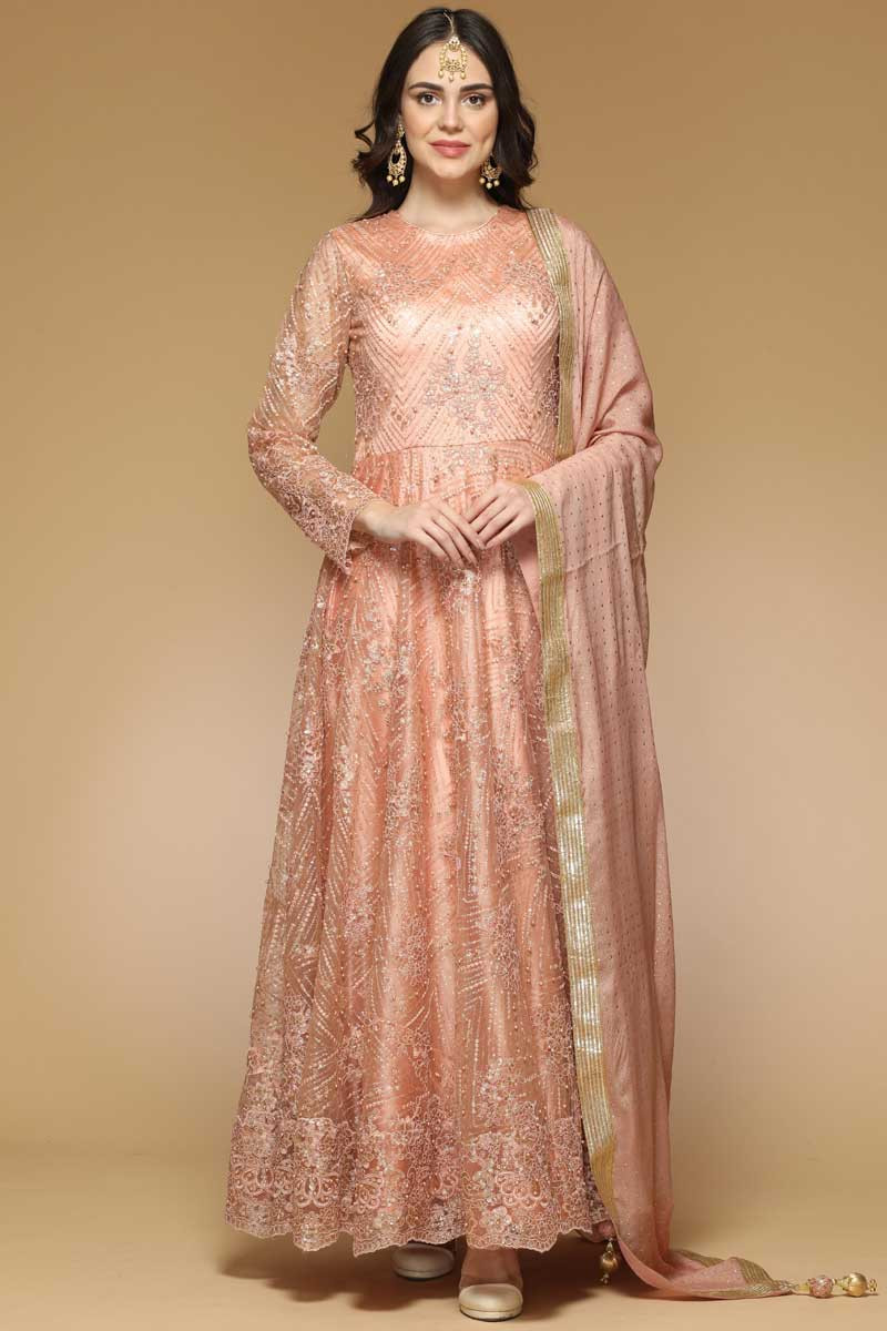 peach color anarkali suit
