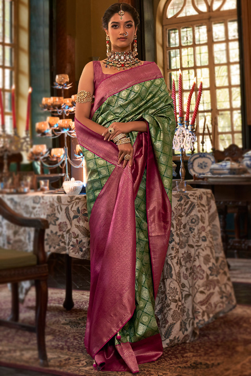 Buy Dark Green Banarasi Saree for Women Online from India's Luxury  Designers 2023