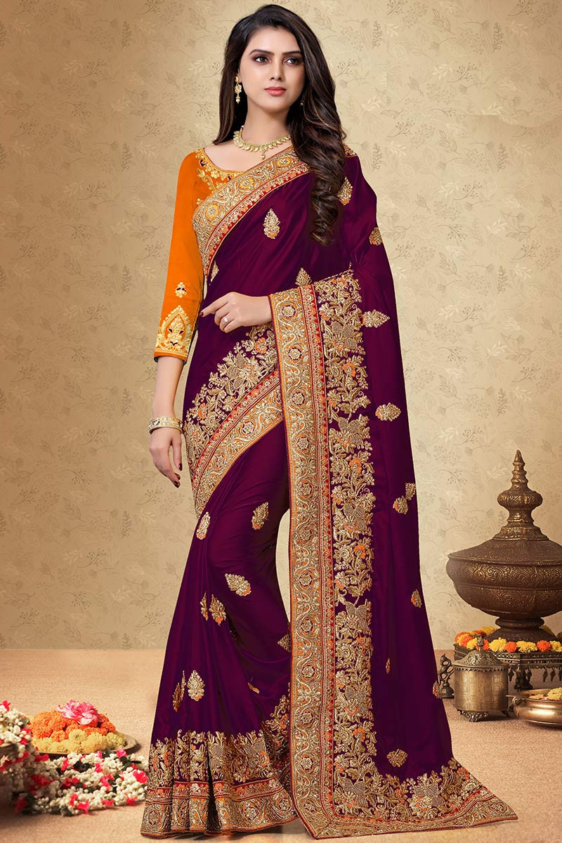 Buy Silk Indian Party Wear Saree In Purple Colour Online ...