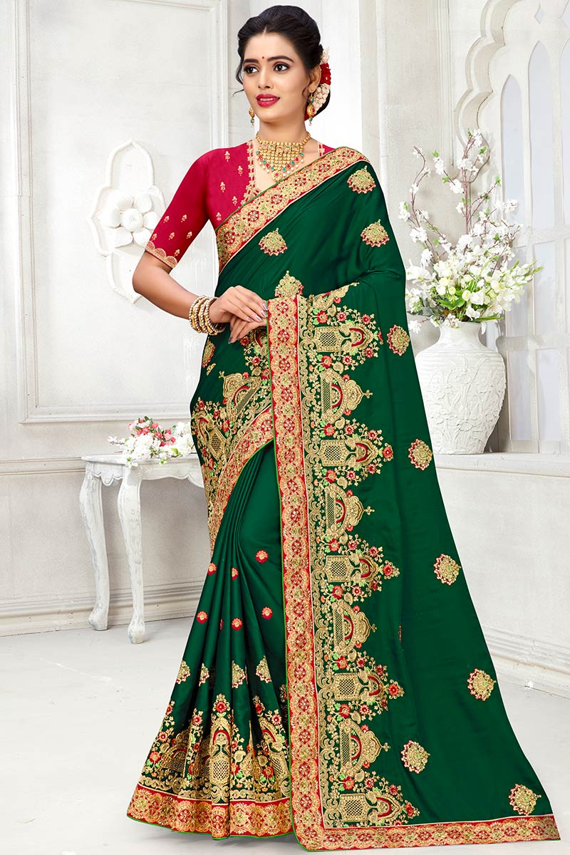 Wedding saree green colour clearance
