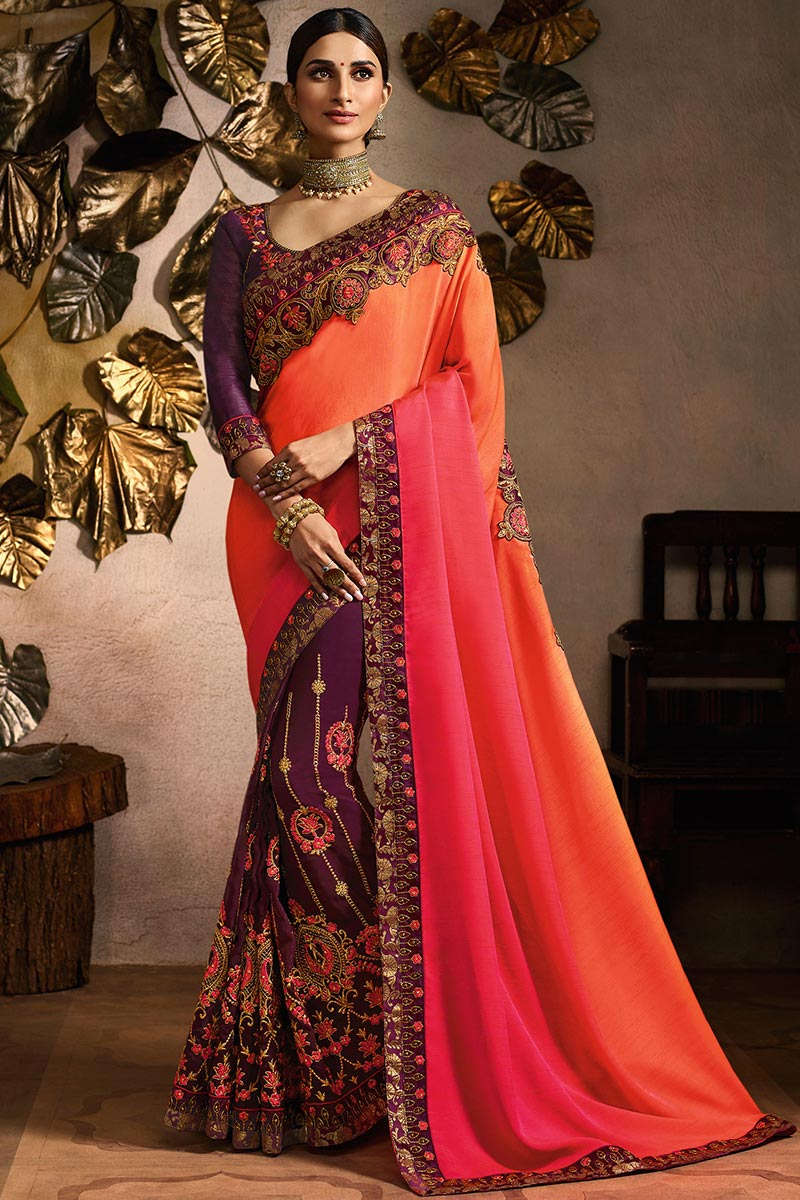 grape colour wedding saree