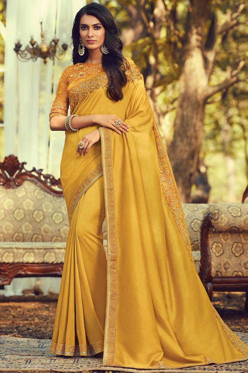 Party wear saree yellow Clearance