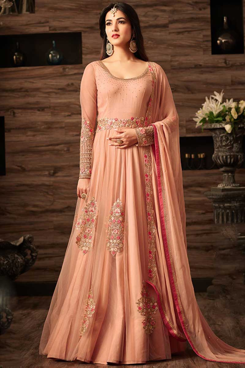 peach anarkali suit