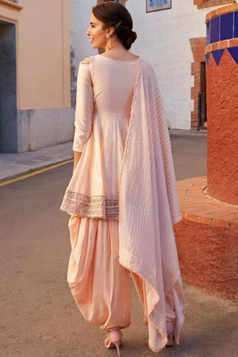 Buy Silk Peplum Style Punjabi Suit In Peach Colour Online ...