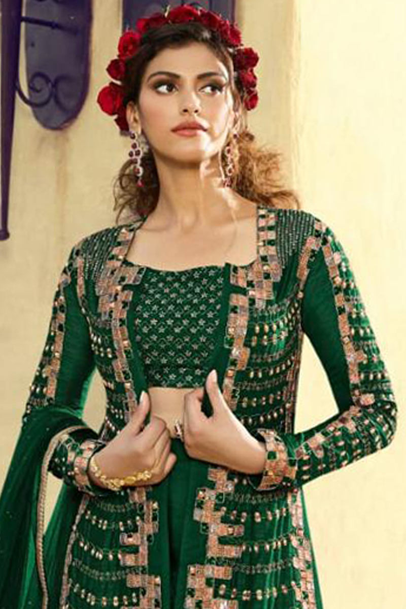 Buy Eid Special Silk Sharara Suit in Dark Green Color Online ...
