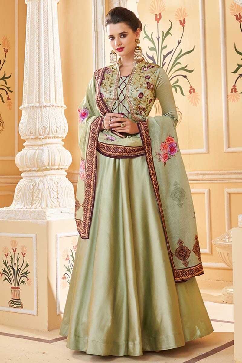 green colour anarkali dress